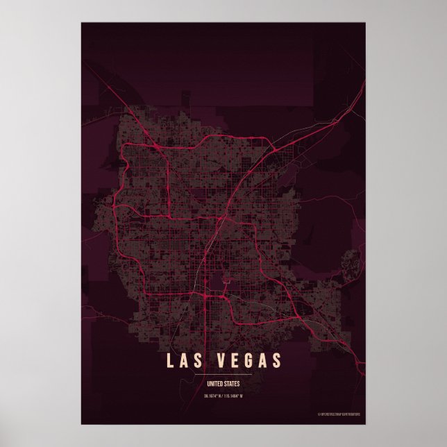 Las Vegas Ruby Poster Print Nevada Map Wallart (Front)