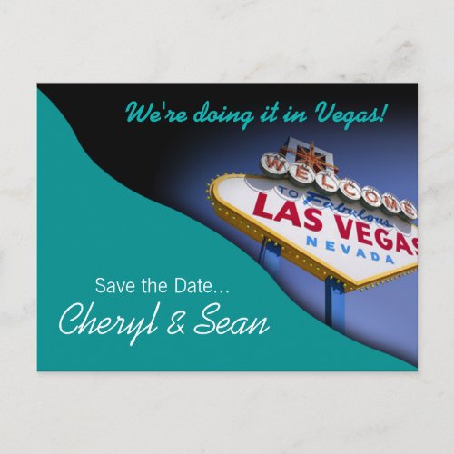 Las Vegas Save The Date aqua Announcement Postcard