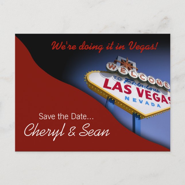 Las Vegas Save The Date (dark red) Announcement Postcard (Front)