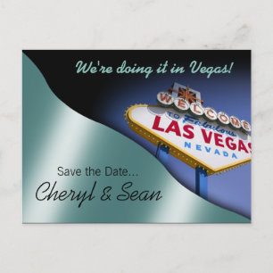 Las Vegas Save The Date (metallic aqua) Announcement Postcard