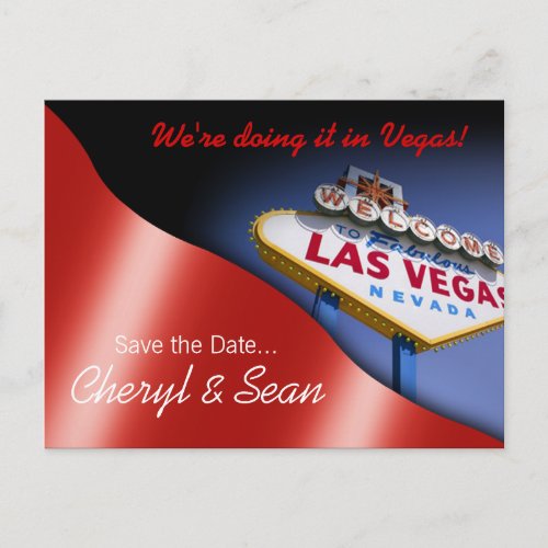 Las Vegas Save The Date metallic red Announcement Postcard