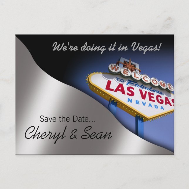 Las Vegas Save The Date (metallic silver) Announcement Postcard (Front)