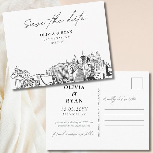 Las Vegas Save the Date Postcard Elegant Wedding