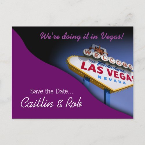 Las Vegas Save The Date purple Announcement Postcard