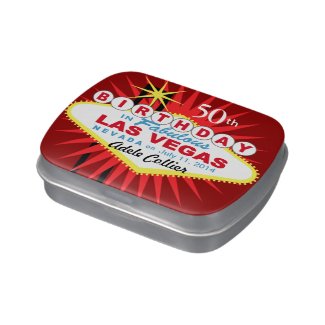 Las Vegas Sign 50th Birthday Favor red Candy Tin