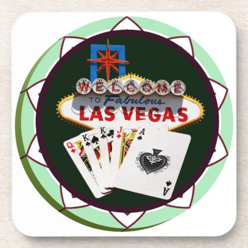 Las Vegas Sign And Two Kings Poker Chip Beverage Coaster
