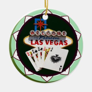 Las Vegas Sign And Two Kings Poker Chip Ceramic Ornament