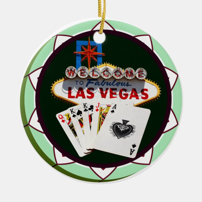 Las Vegas Sign And Two Kings Poker Chip Ceramic Ornament (Front)