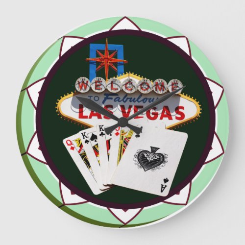 Las Vegas Sign And Two Kings Poker Chip Large Clock