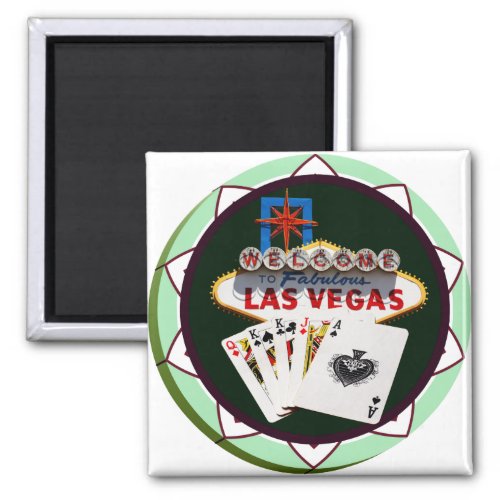 Las Vegas Sign And Two Kings Poker Chip Magnet