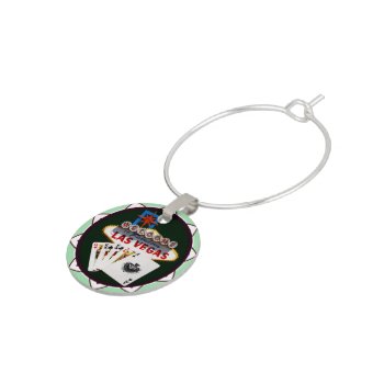 Las Vegas Sign And Two Kings Poker Chip Wine Glass Charm by LasVegasIcons at Zazzle