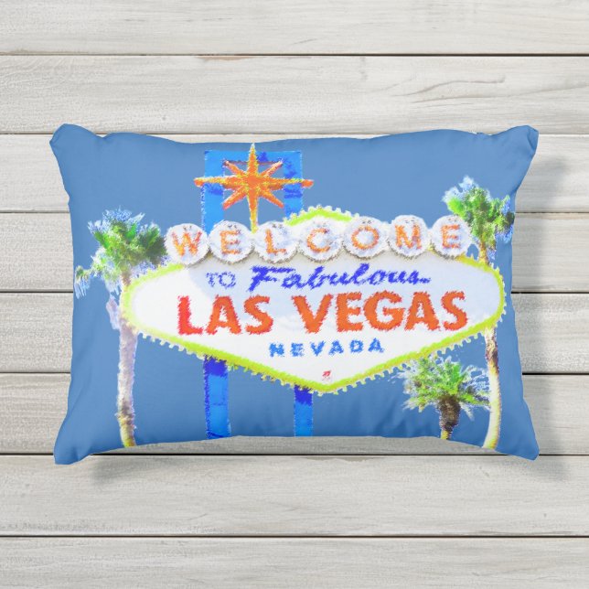 Las Vegas Sign Blue Outdoor Pillow (Front)
