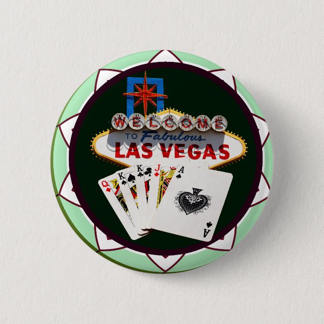 Las Vegas Sign & Cards Poker Chip Button (Front)