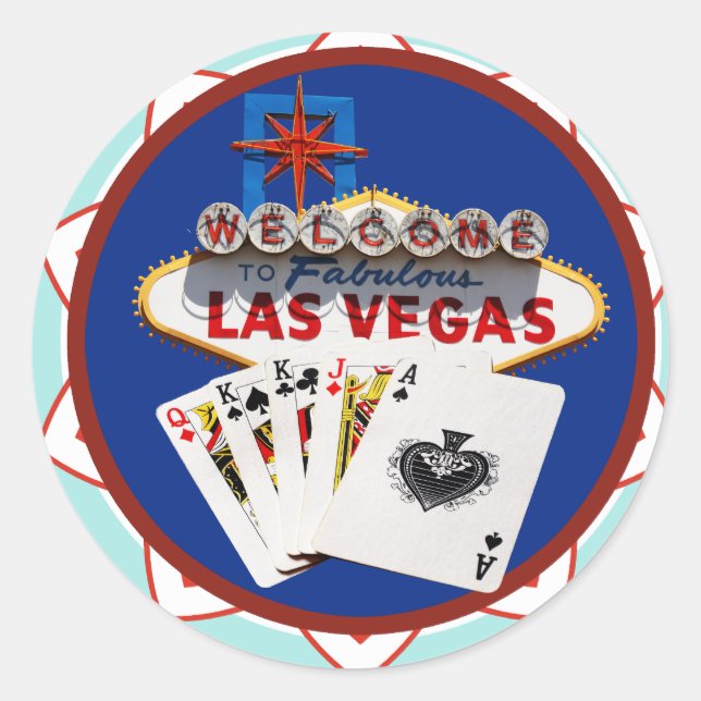 Las Vegas Sign & Cards Poker Chip Classic Round Sticker (Front)