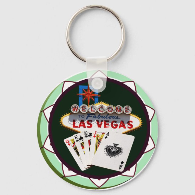 Las Vegas Sign & Cards Poker Chip Keychain (Front)