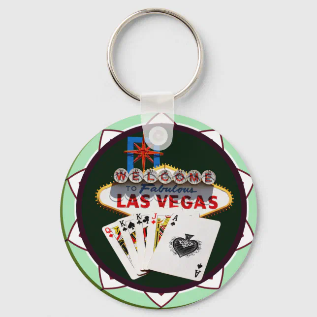 Las Vegas Sign & Cards Poker Chip Keychain Zazzle