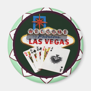 Las Vegas Sign & Cards Poker Chip Magnet