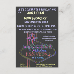 Las Vegas Sign Fiftieth Birthday Party Invitation