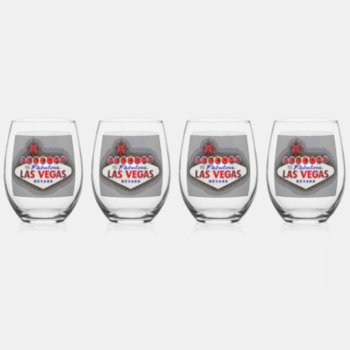 Las Vegas Sign Grey And Red Stemless Wine Glass by Rebecca_Reeder at Zazzle