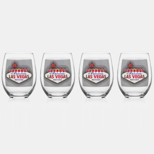 Las Vegas Sign grey and red Stemless Wine Glass