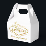 Las Vegas Sign Hangover Recovery Kit Favor Favor Boxes<br><div class="desc">Personalized welcome to fabulous Las Vegas light sign in faux gold foil on a white gable box with custom wording on the back for creating a hangover helper welcome kit for guests at your destination wedding. The boxes are nice and small, perfect for holding some pain reliever, hydration powders, B...</div>