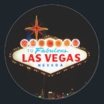 Las Vegas Sign Lit Up At Night Photo Classic Round Sticker<br><div class="desc">Las Vegas Sign Lit Up At Night Photo Wedding Season Ideas Weddings Designs</div>