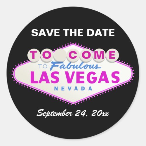 Las Vegas sign modern wedding Save the Date Classic Round Sticker