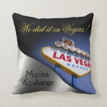 Las Vegas Sign Mr. & Mrs. Newlyweds | silver Throw Pillow<br><div class="desc">Stylish, glam keepsake throw pillow features the iconic Las Vegas welcome sign on the front & golden rolling dice with a heart cutout for inserting your fave photo on the back - perfect memento gift for the new Mr. & Mrs.! Use the CUSTOMIZE IT button to personalize with your own...</div>