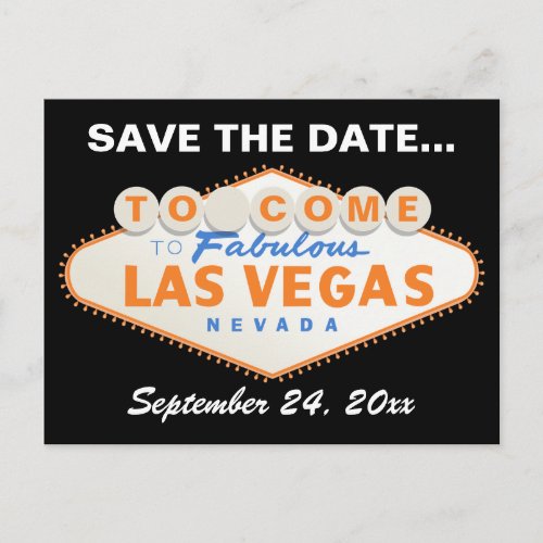 Las Vegas sign orange black wedding Save the Date Announcement Postcard