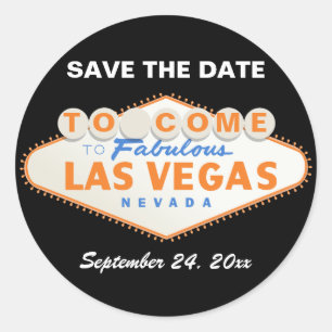 Las Vegas sign orange wedding Save the Date Classic Round Sticker