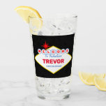 Las Vegas Sign Special Event Glass<br><div class="desc">It's Vegas,  Baby!... or maybe just poker night once the kids go to bed. Either way,  add some swag to a special someone's day with this Vegas themed glass! Customize with any Name and Title.</div>