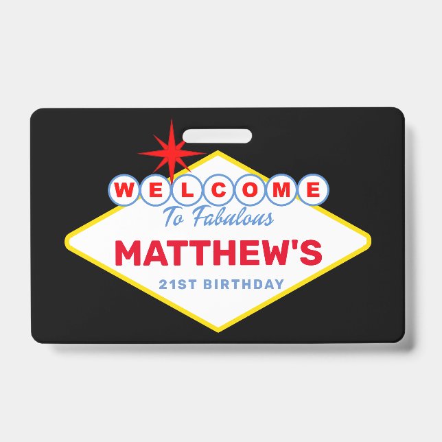 Las Vegas Sign VIP Pass Birthday Party Invitation Badge (Front)