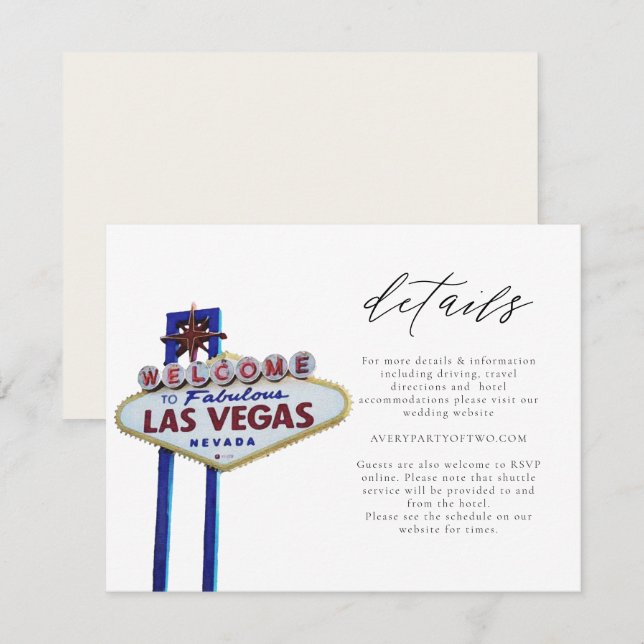 LAS VEGAS Sign Wedding or Event Details Card (Front/Back)