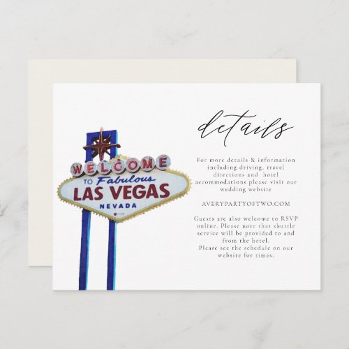 LAS VEGAS Sign Wedding or Event Details Card