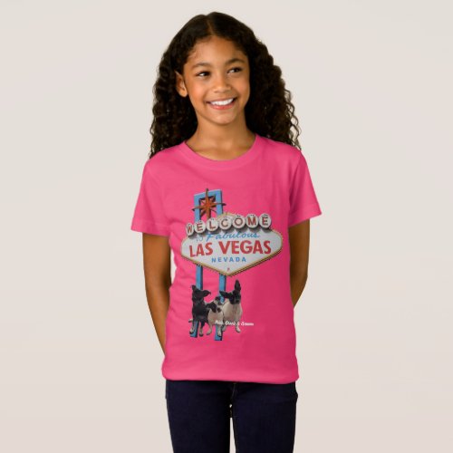 Las Vegas sign with 3 sister puppies T_Shirt