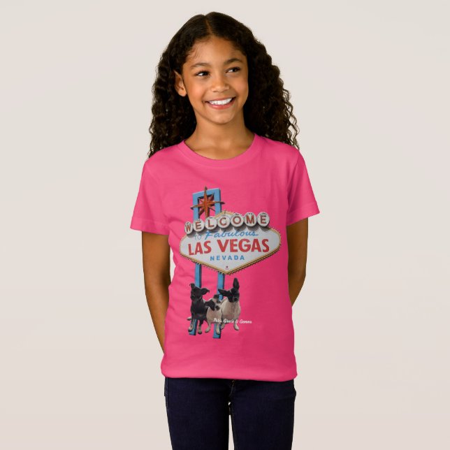 Las Vegas sign with 3 sister puppies T-Shirt (Front Full)