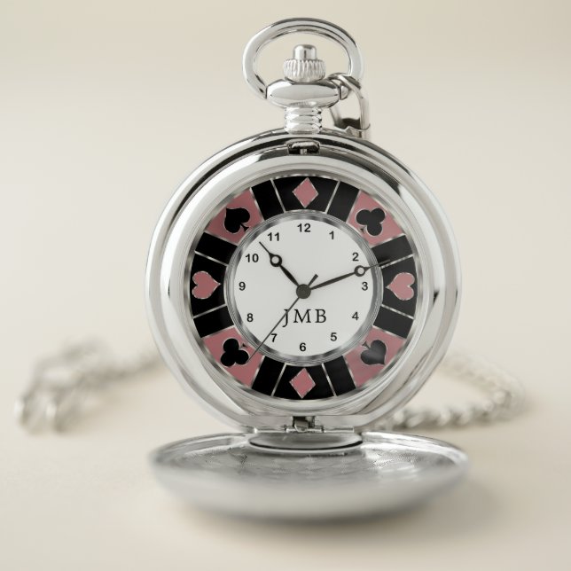 Las Vegas Silver and Rose Gold Poker Chip Pocket Watch (Inside)