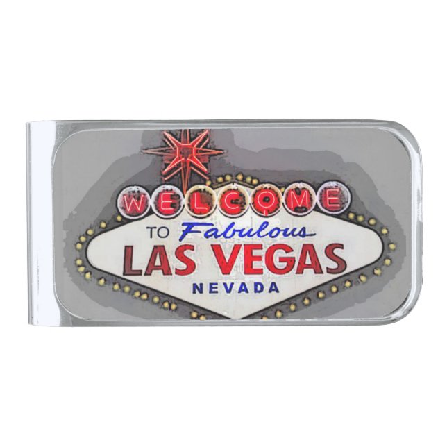 Las Vegas  Silver Gray Silver Finish Money Clip (Front)