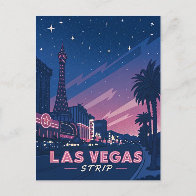 Las Vegas Skyline and Eiffel Tower View Postcard (Front)