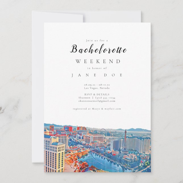 Las Vegas Skyline Bachelorette Party Invitation (Front)