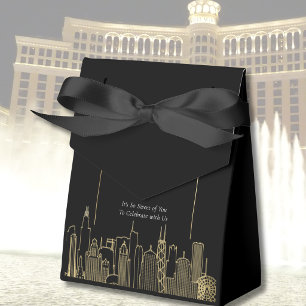 Las Vegas Skyline Black Gold Elegant Wedding   Favor Boxes