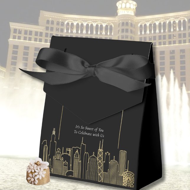 Las Vegas Skyline Black Gold Elegant Wedding   Favor Boxes (Creator Uploaded)