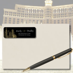 Las Vegas Skyline Black White Gold Elegant Script Label