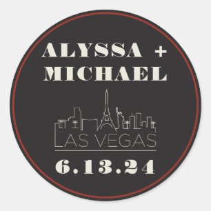 Las Vegas Skyline Casino Wedding  Classic Round Sticker