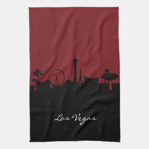 Las Vegas Skyline  Dark Red Kitchen Towel