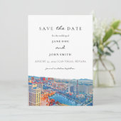 Las Vegas Skyline flat Save The Date Card (Standing Front)