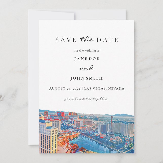 Las Vegas Skyline flat Save The Date Card (Front)