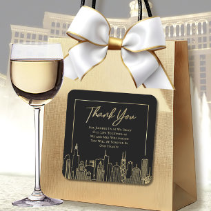Las Vegas Skyline Gold Black Elegant Thank You  Square Sticker