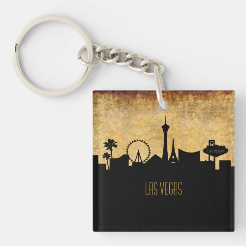 Las Vegas Skyline in a Vintage Grunge Style Keychain