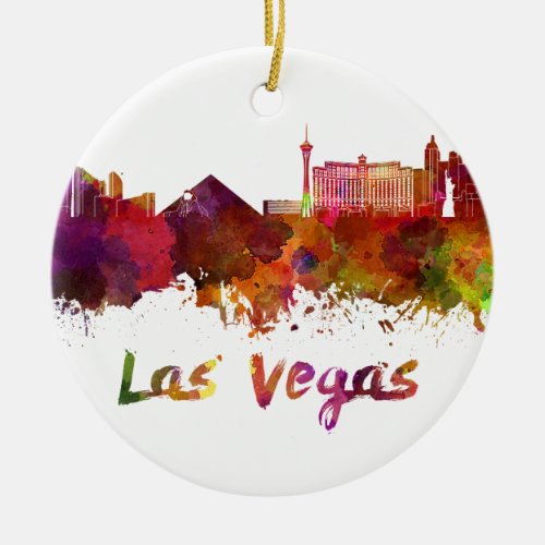 Las Vegas skyline in watercolor Ceramic Ornament